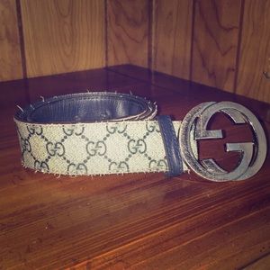 Beige/blue Gucci supreme belt